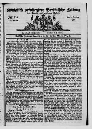 Königlich privilegirte Berlinische Zeitung von Staats- und gelehrten Sachen vom 02.10.1850