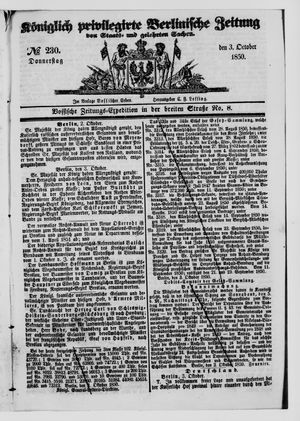 Königlich privilegirte Berlinische Zeitung von Staats- und gelehrten Sachen on Oct 3, 1850
