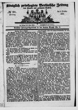 Königlich privilegirte Berlinische Zeitung von Staats- und gelehrten Sachen vom 04.10.1850