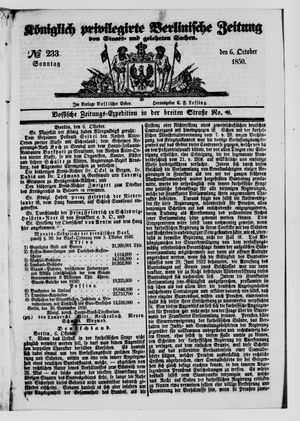 Königlich privilegirte Berlinische Zeitung von Staats- und gelehrten Sachen on Oct 6, 1850