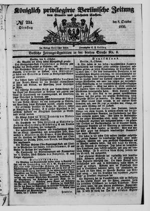 Königlich privilegirte Berlinische Zeitung von Staats- und gelehrten Sachen on Oct 8, 1850