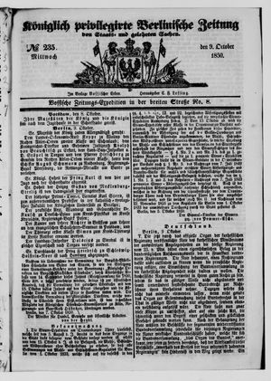 Königlich privilegirte Berlinische Zeitung von Staats- und gelehrten Sachen vom 09.10.1850