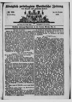 Königlich privilegirte Berlinische Zeitung von Staats- und gelehrten Sachen vom 10.10.1850