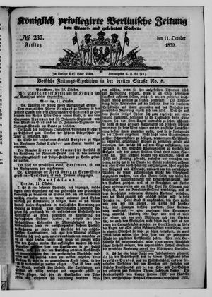 Königlich privilegirte Berlinische Zeitung von Staats- und gelehrten Sachen vom 11.10.1850