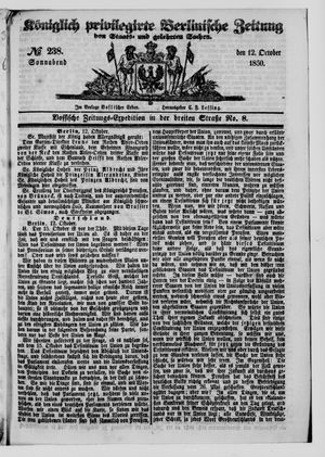 Königlich privilegirte Berlinische Zeitung von Staats- und gelehrten Sachen vom 12.10.1850