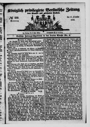 Königlich privilegirte Berlinische Zeitung von Staats- und gelehrten Sachen vom 13.10.1850