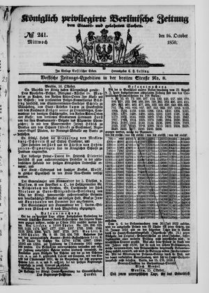 Königlich privilegirte Berlinische Zeitung von Staats- und gelehrten Sachen vom 16.10.1850