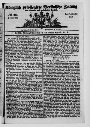 Königlich privilegirte Berlinische Zeitung von Staats- und gelehrten Sachen vom 17.10.1850