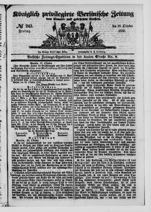 Königlich privilegirte Berlinische Zeitung von Staats- und gelehrten Sachen vom 18.10.1850