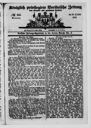 Königlich privilegirte Berlinische Zeitung von Staats- und gelehrten Sachen on Oct 20, 1850
