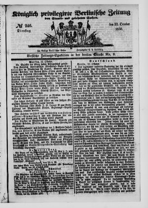 Königlich privilegirte Berlinische Zeitung von Staats- und gelehrten Sachen vom 22.10.1850