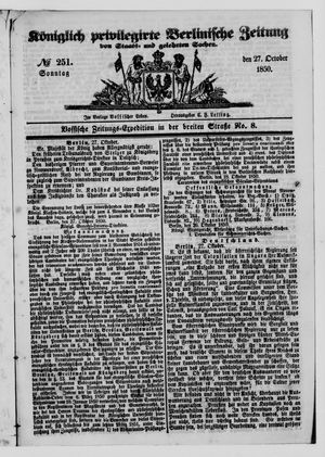 Königlich privilegirte Berlinische Zeitung von Staats- und gelehrten Sachen on Oct 27, 1850