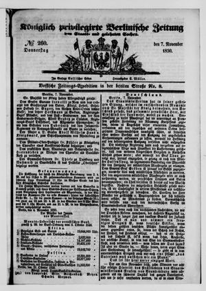 Königlich privilegirte Berlinische Zeitung von Staats- und gelehrten Sachen vom 07.11.1850