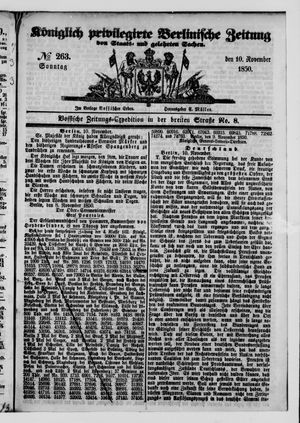 Königlich privilegirte Berlinische Zeitung von Staats- und gelehrten Sachen on Nov 10, 1850