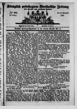 Königlich privilegirte Berlinische Zeitung von Staats- und gelehrten Sachen vom 12.11.1850