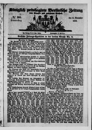 Königlich privilegirte Berlinische Zeitung von Staats- und gelehrten Sachen on Nov 14, 1850