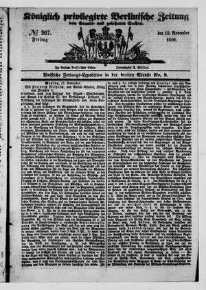 Königlich privilegirte Berlinische Zeitung von Staats- und gelehrten Sachen vom 15.11.1850