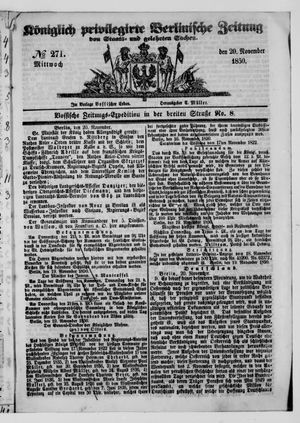 Königlich privilegirte Berlinische Zeitung von Staats- und gelehrten Sachen vom 20.11.1850