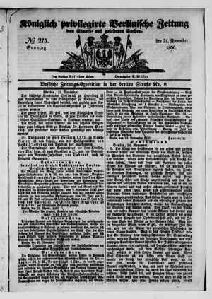 Königlich privilegirte Berlinische Zeitung von Staats- und gelehrten Sachen vom 24.11.1850