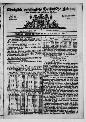 Königlich privilegirte Berlinische Zeitung von Staats- und gelehrten Sachen on Nov 27, 1850