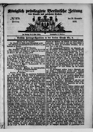 Königlich privilegirte Berlinische Zeitung von Staats- und gelehrten Sachen vom 29.11.1850