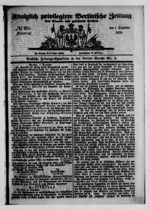 Königlich privilegirte Berlinische Zeitung von Staats- und gelehrten Sachen vom 01.12.1850