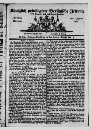 Königlich privilegirte Berlinische Zeitung von Staats- und gelehrten Sachen on Dec 4, 1850
