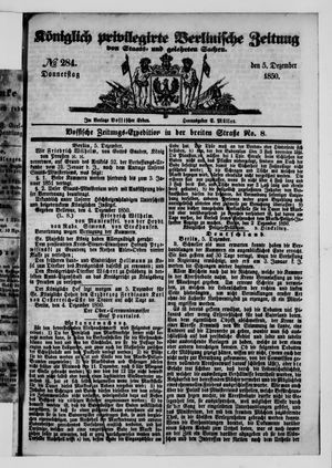 Königlich privilegirte Berlinische Zeitung von Staats- und gelehrten Sachen vom 05.12.1850