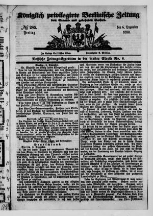 Königlich privilegirte Berlinische Zeitung von Staats- und gelehrten Sachen vom 06.12.1850