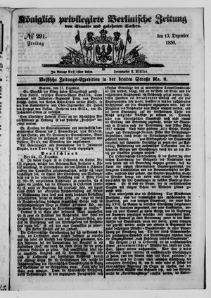 Königlich privilegirte Berlinische Zeitung von Staats- und gelehrten Sachen vom 13.12.1850