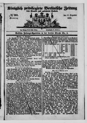 Königlich privilegirte Berlinische Zeitung von Staats- und gelehrten Sachen vom 15.12.1850