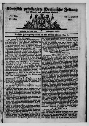 Königlich privilegirte Berlinische Zeitung von Staats- und gelehrten Sachen vom 17.12.1850