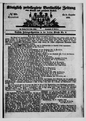 Königlich privilegirte Berlinische Zeitung von Staats- und gelehrten Sachen vom 21.12.1850