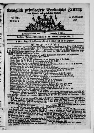 Königlich privilegirte Berlinische Zeitung von Staats- und gelehrten Sachen on Dec 25, 1850