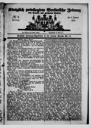 Königlich privilegirte Berlinische Zeitung von Staats- und gelehrten Sachen on Jan 3, 1851