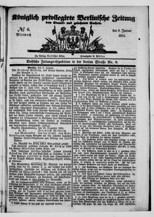 Königlich privilegirte Berlinische Zeitung von Staats- und gelehrten Sachen vom 08.01.1851
