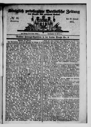 Königlich privilegirte Berlinische Zeitung von Staats- und gelehrten Sachen vom 19.01.1851