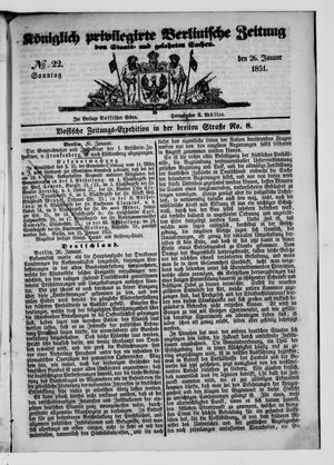 Königlich privilegirte Berlinische Zeitung von Staats- und gelehrten Sachen vom 26.01.1851