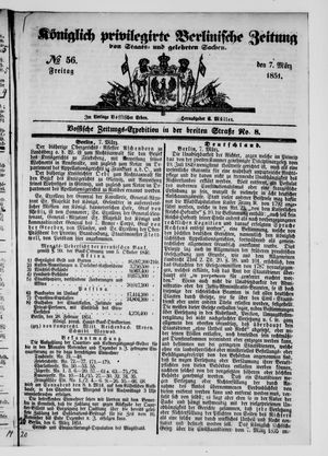 Königlich privilegirte Berlinische Zeitung von Staats- und gelehrten Sachen vom 07.03.1851