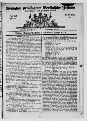 Königlich privilegirte Berlinische Zeitung von Staats- und gelehrten Sachen on Mar 14, 1851