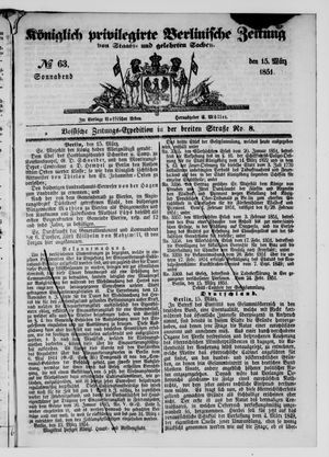 Königlich privilegirte Berlinische Zeitung von Staats- und gelehrten Sachen vom 15.03.1851