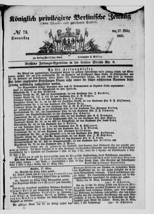 Königlich privilegirte Berlinische Zeitung von Staats- und gelehrten Sachen vom 27.03.1851
