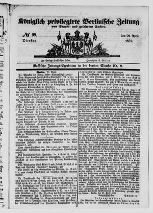 Königlich privilegirte Berlinische Zeitung von Staats- und gelehrten Sachen vom 29.04.1851