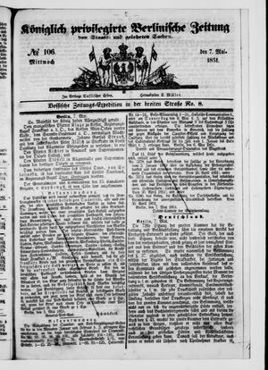 Königlich privilegirte Berlinische Zeitung von Staats- und gelehrten Sachen on May 7, 1851