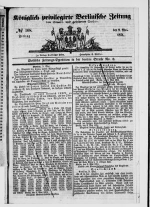Königlich privilegirte Berlinische Zeitung von Staats- und gelehrten Sachen on May 9, 1851