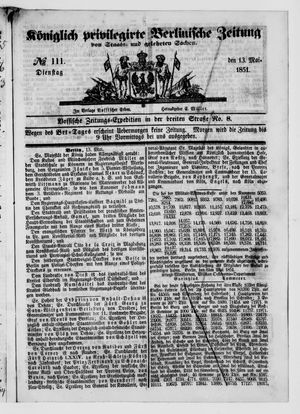 Königlich privilegirte Berlinische Zeitung von Staats- und gelehrten Sachen on May 13, 1851