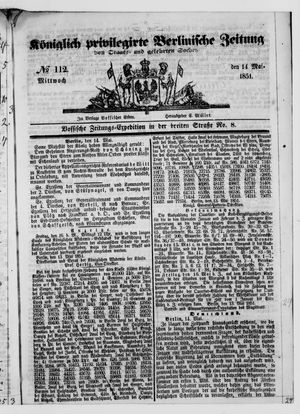 Königlich privilegirte Berlinische Zeitung von Staats- und gelehrten Sachen on May 14, 1851