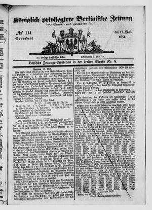 Königlich privilegirte Berlinische Zeitung von Staats- und gelehrten Sachen vom 17.05.1851