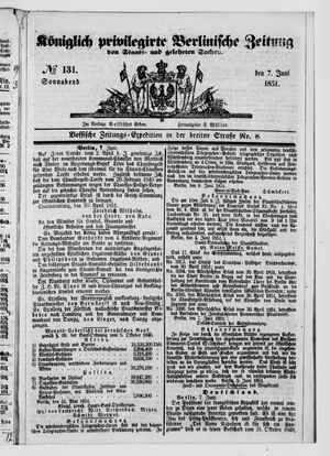 Königlich privilegirte Berlinische Zeitung von Staats- und gelehrten Sachen vom 07.06.1851