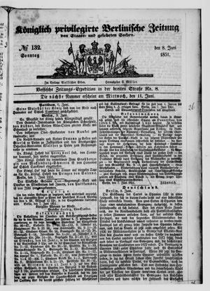 Königlich privilegirte Berlinische Zeitung von Staats- und gelehrten Sachen on Jun 8, 1851
